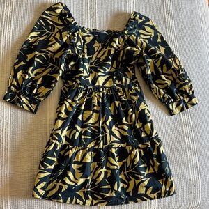 Ba&sh Women’s Leaf Print Dress in Navy and Soft Yellow